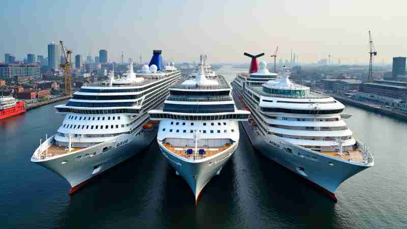 836th Hamburg Port Anniversary: A Mile of Port Business and Three Cruise Ships, Concept art for illustrative purpose, tags: 836. hafengeburtstag - Monok